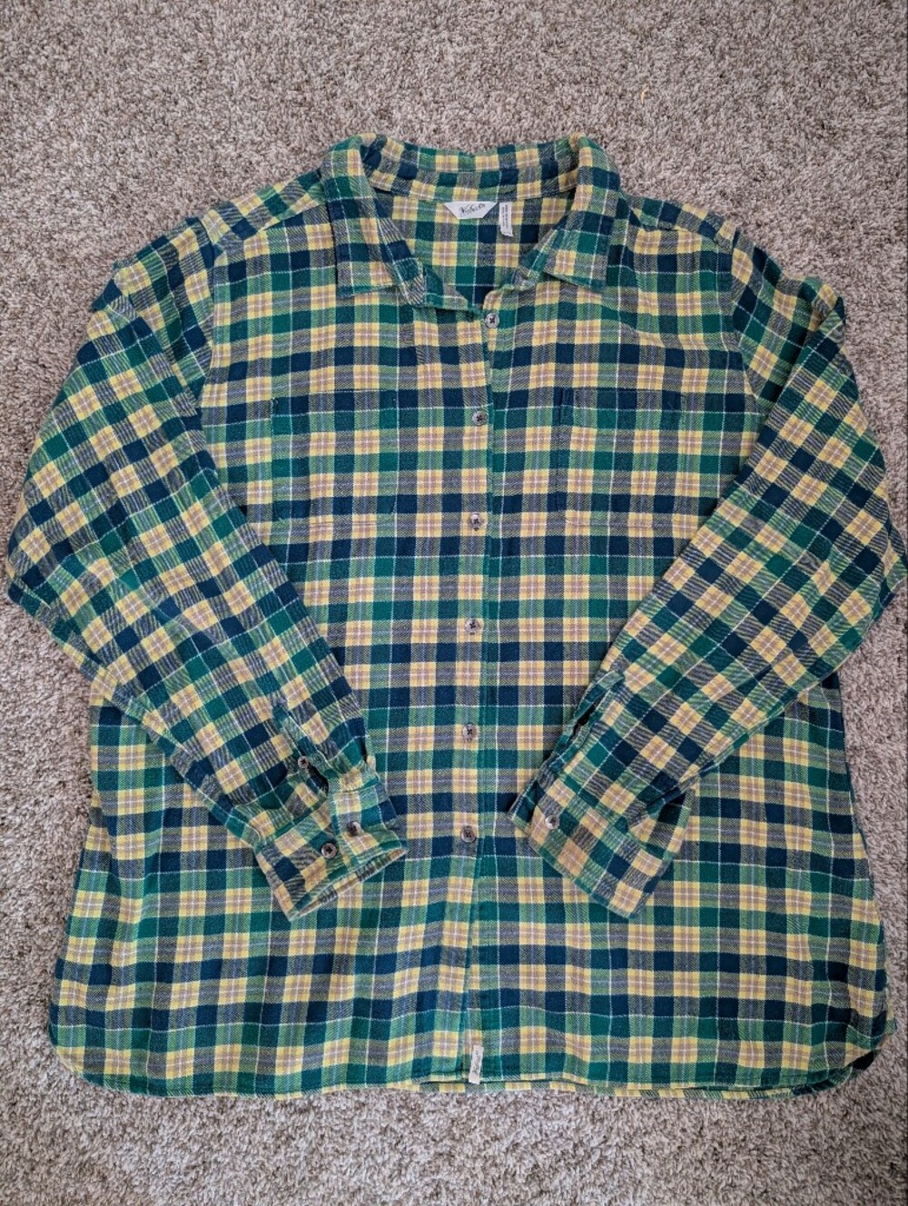 Woolrich Women's Green Blue and Yellow Plaid Flannel Button Up Shirt Sz XXL